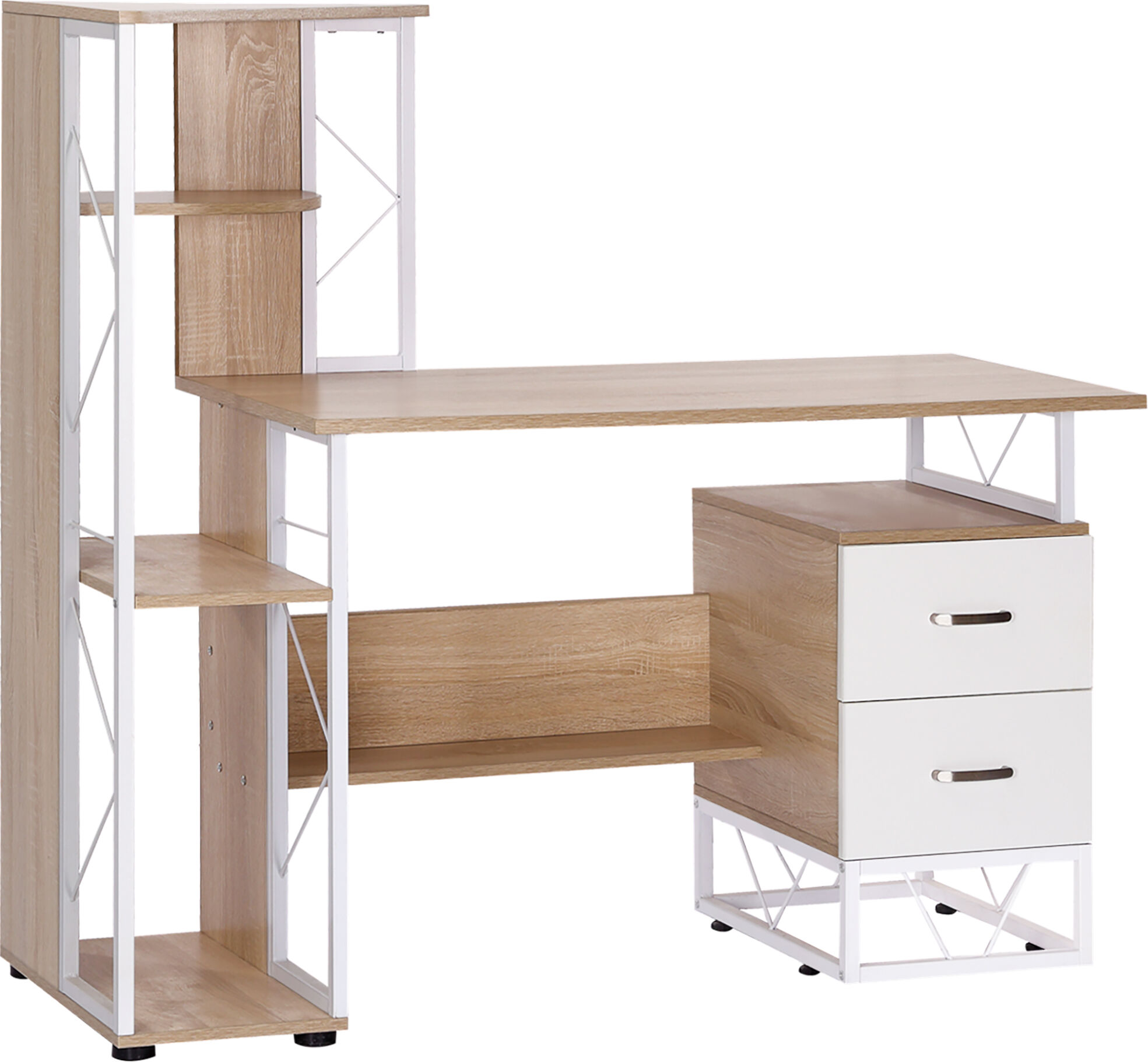 HOMCOM Office Table with Drawers & Shelves, Desk with Shelves, PC Workstation for Home Office, Study Furniture, Wooden Aosom UK