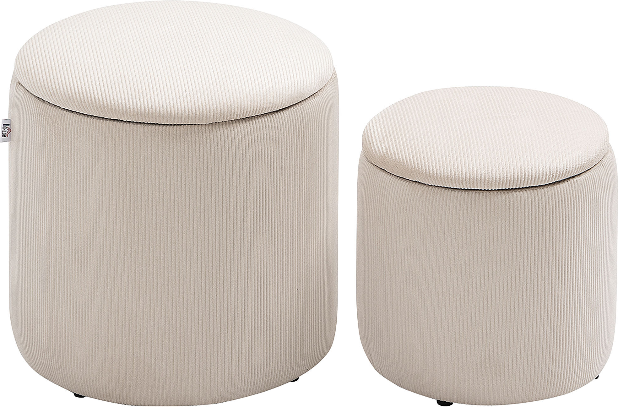 HOMCOM Set of 2 White Modern Storage Ottomans with Removable Lid, Fabric Foot Stools, Dressing Table Stools Aosom UK