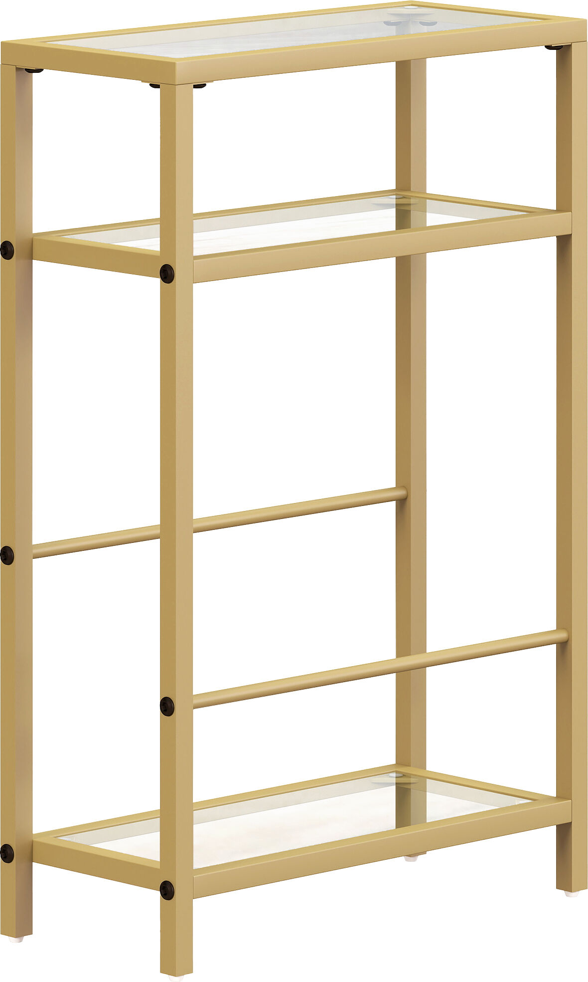HOMCOM 3-Tier Side Table, Narrow End Table with Storage Shelf and Tempered Glass Tabletop for Small Spaces, Bedroom, Living Room, Entryway, Gold Tone