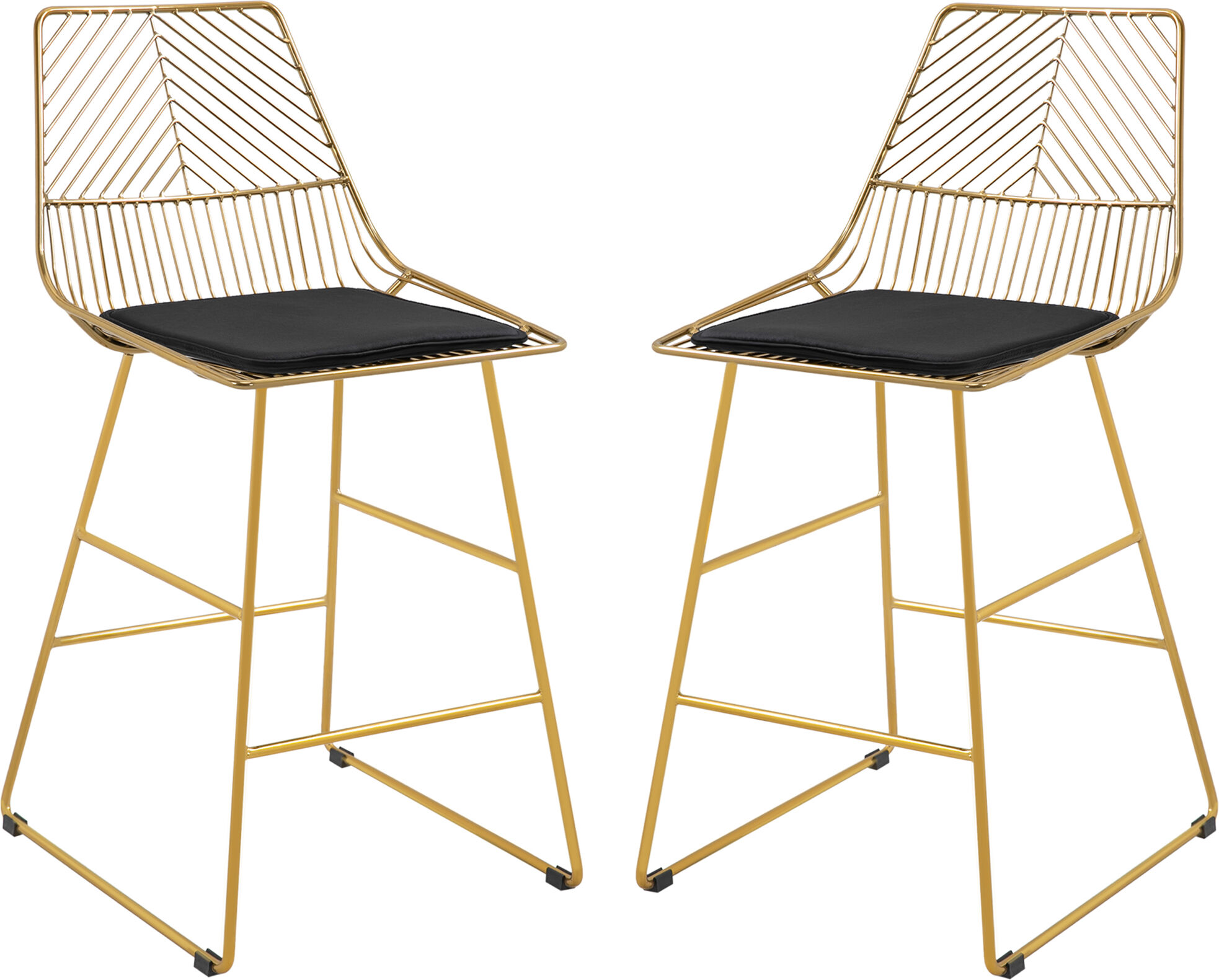 HOMCOM Set of 2 Bar Chair w/ Modern Counter Height, Wire Metal Bar Stool for Kitchen, Counter Bar Stool, Gold Aosom UK