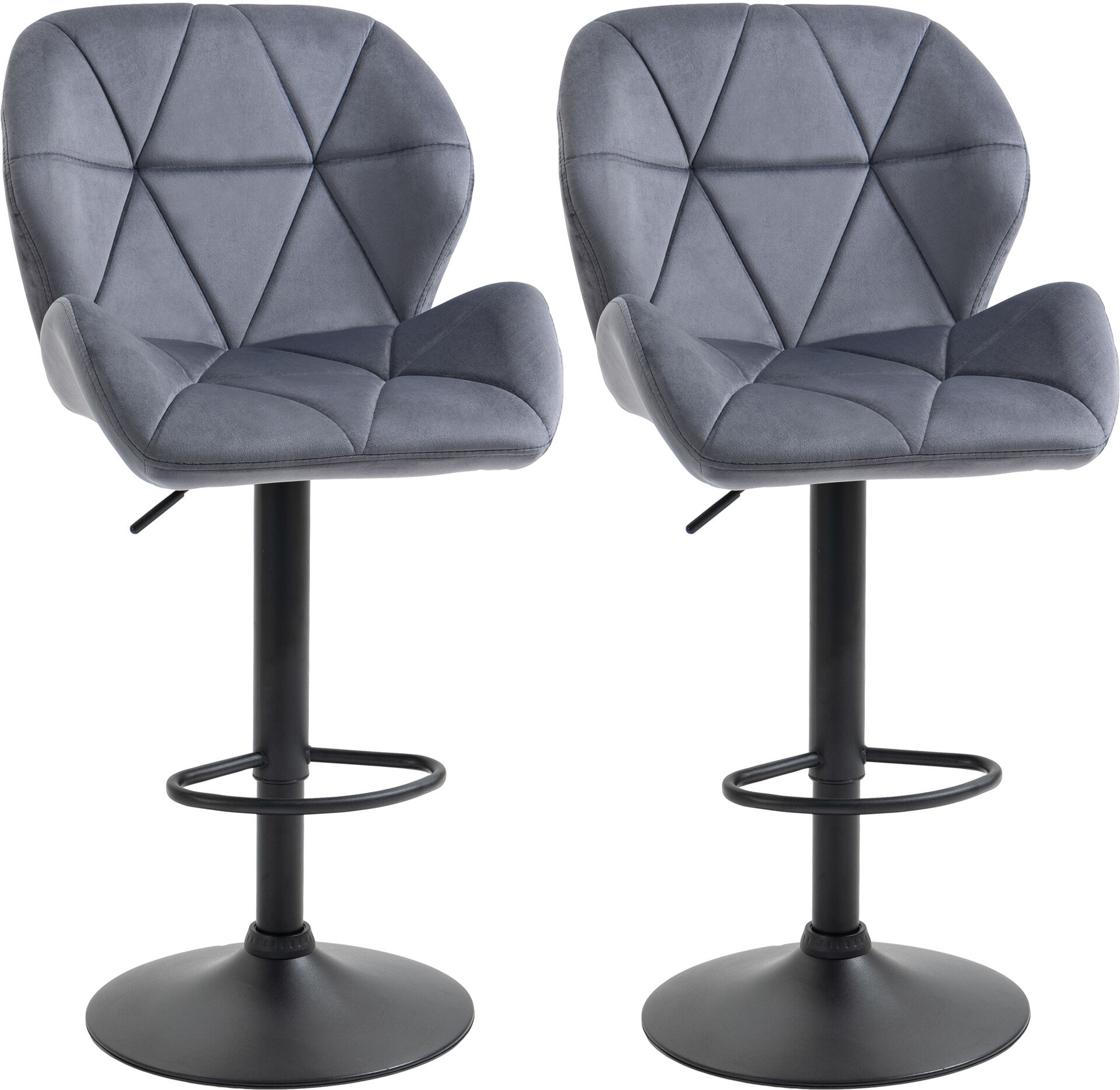 HOMCOM Set of 2 Adjustable Bar stools With Backs , Armless Upholstered Swivel Counter Chairs, Barstools with Back, Footrest, Dark Grey