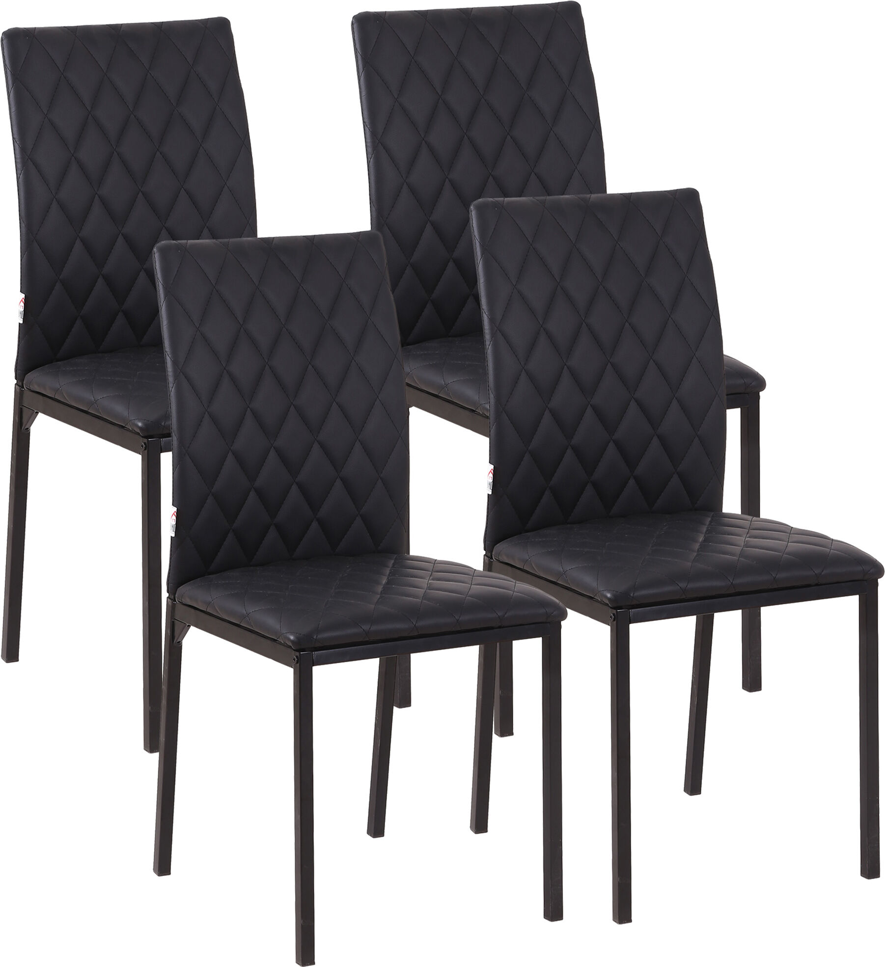 HOMCOM Modern Dining Chairs with Metal Legs, Set of 4 Leather Dining Chairs, Upholstered Faux Leather Accent Chairs for Kitchen, Black Aosom UK