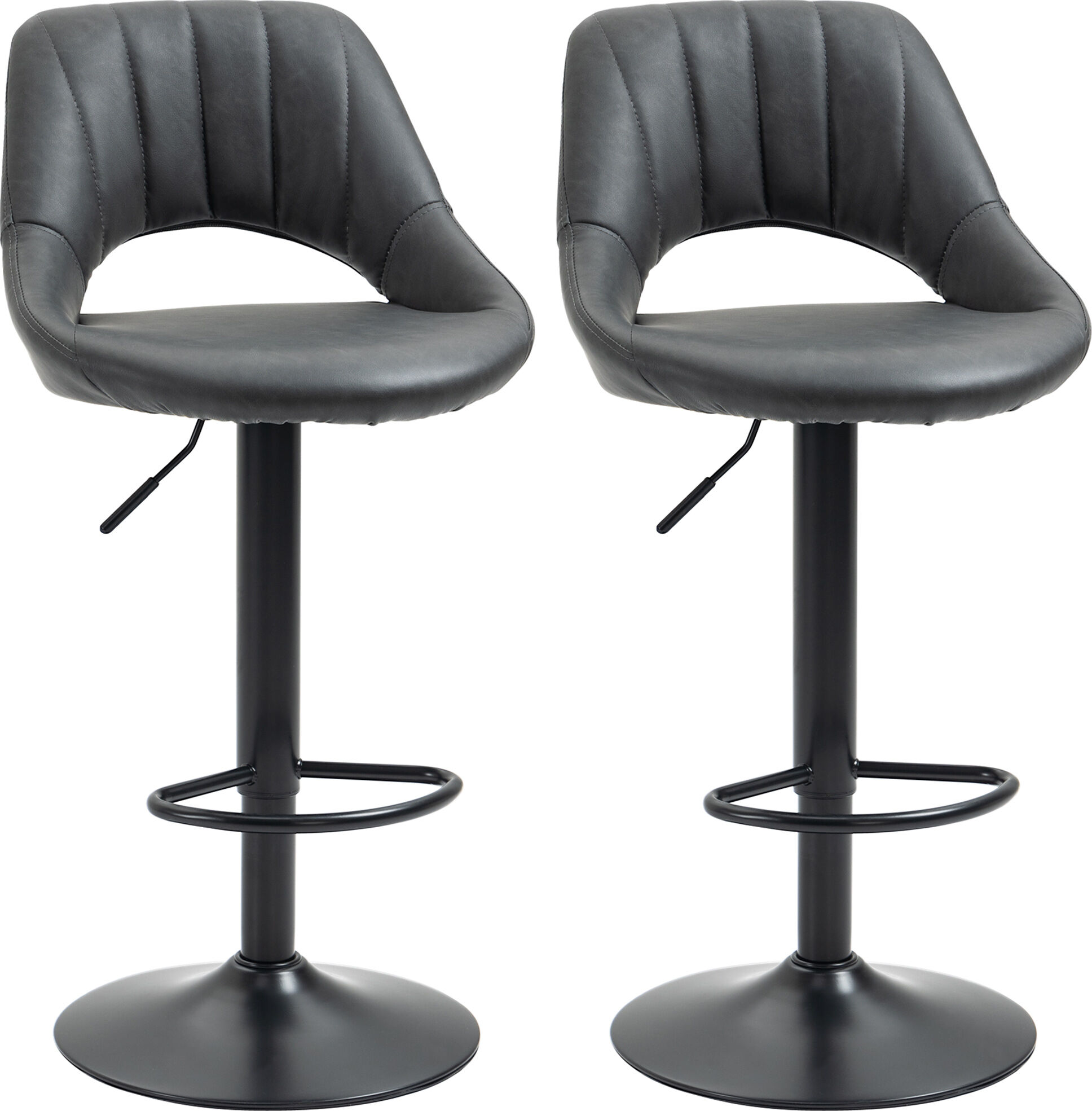HOMCOM Barstools Set of 2 Adjustable Swivel Height Gas Lift PU Leather Counter Chairs with Footrest