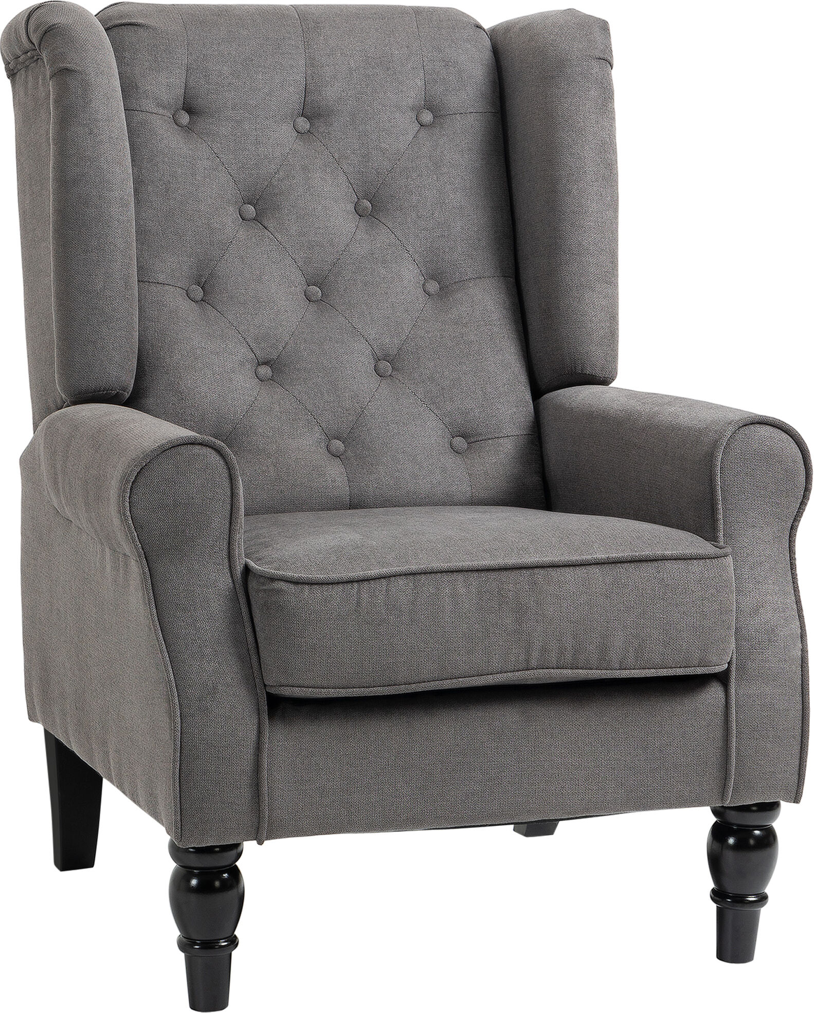 HOMCOM Linen Fabric Occasional Chair Wooden Frame Wingback Armchair with Thick Foam Cushion Accent Chair Living Room, Dark Grey Aosom UK