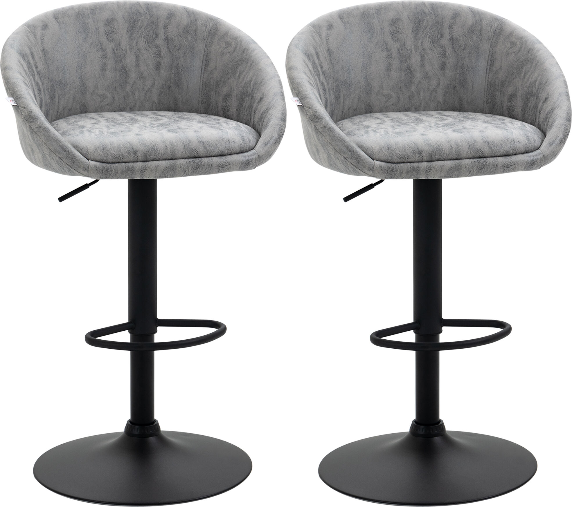 HOMCOM Modern Adjustable Bar Stools Set of 2, Swivel PU Leather Breakfast Barstools with Footrest Armrests Back, for Kitchen Counter Light Grey