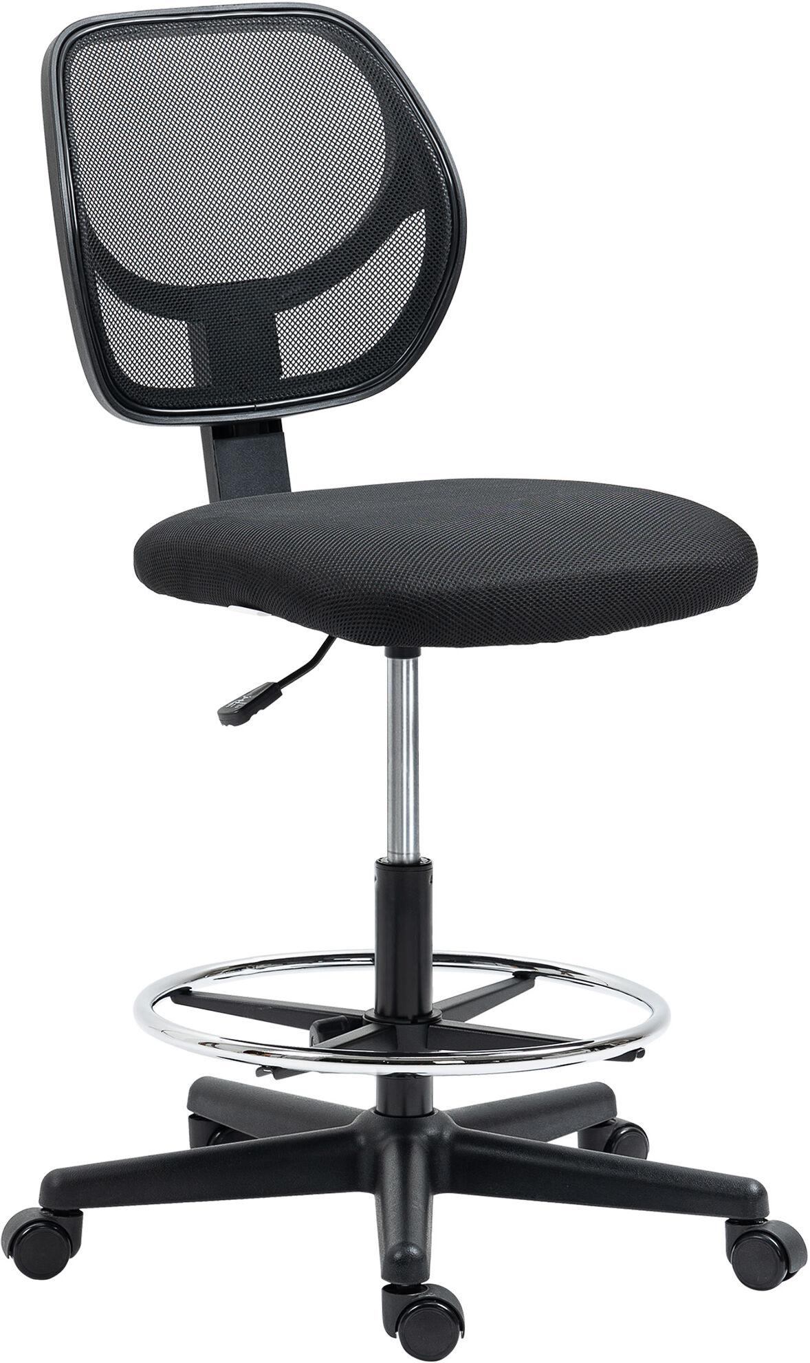 Vinsetto Ergonomic Mesh Office Chair, Draughtsman Chair, Tall Office Chair with Footrest Ring and Height Black, Black Aosom UK