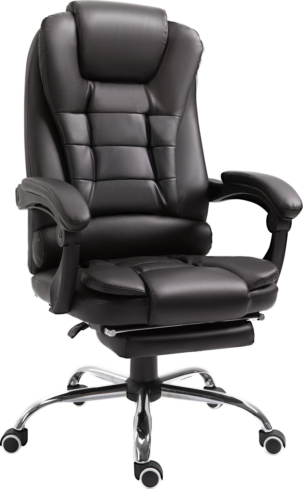 HOMCOM PU Leather Executive Office Chair, High Back Swivel Chair with Retractable Footrest, Adjustable Height, Reclining Function, Brown Aosom UK