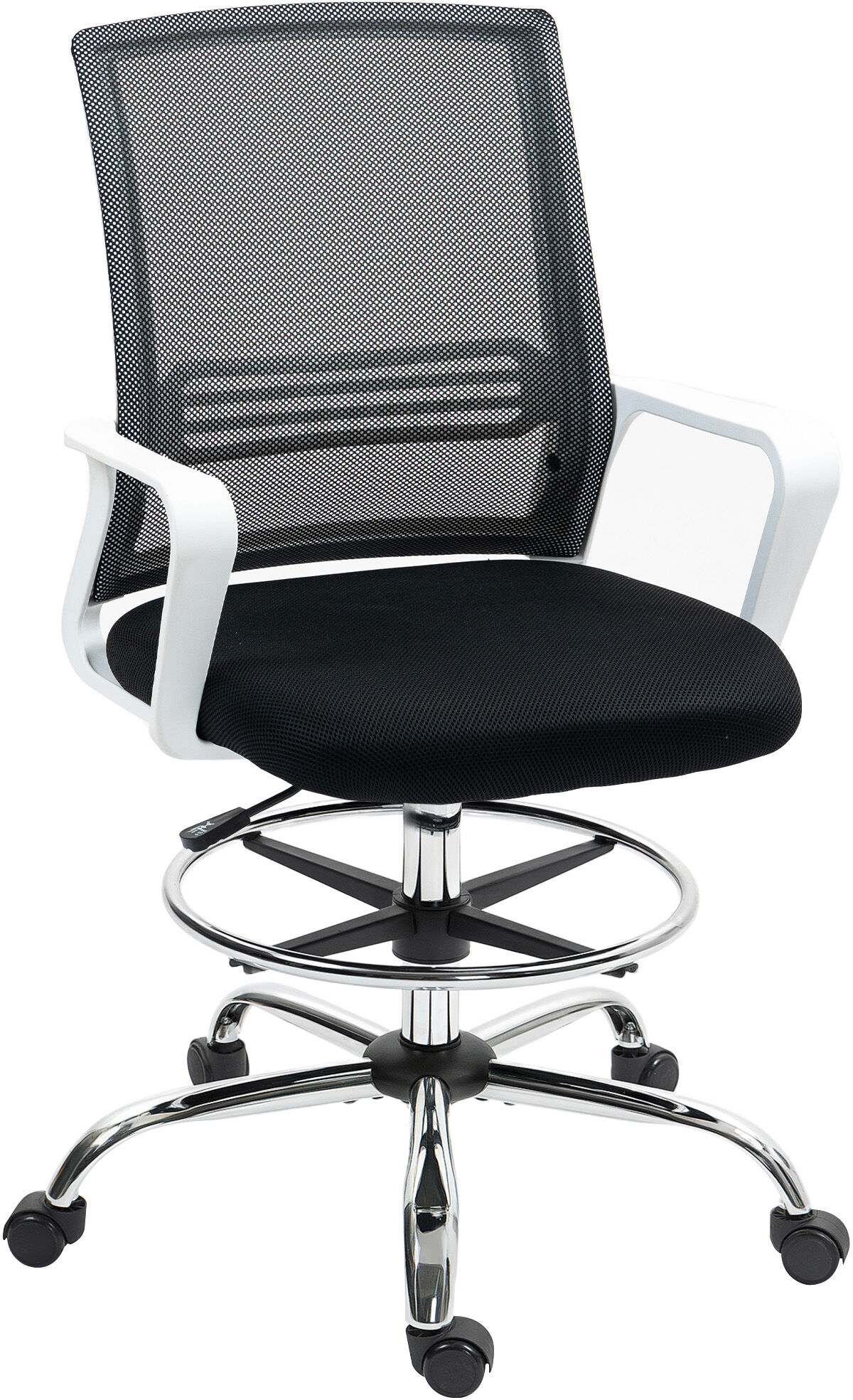 HOMCOM Draughtsman Chair, Mesh Drafting Chair, Ergonomic Office Chair with Lumbar Support, Adjustable Foot Ring, Black