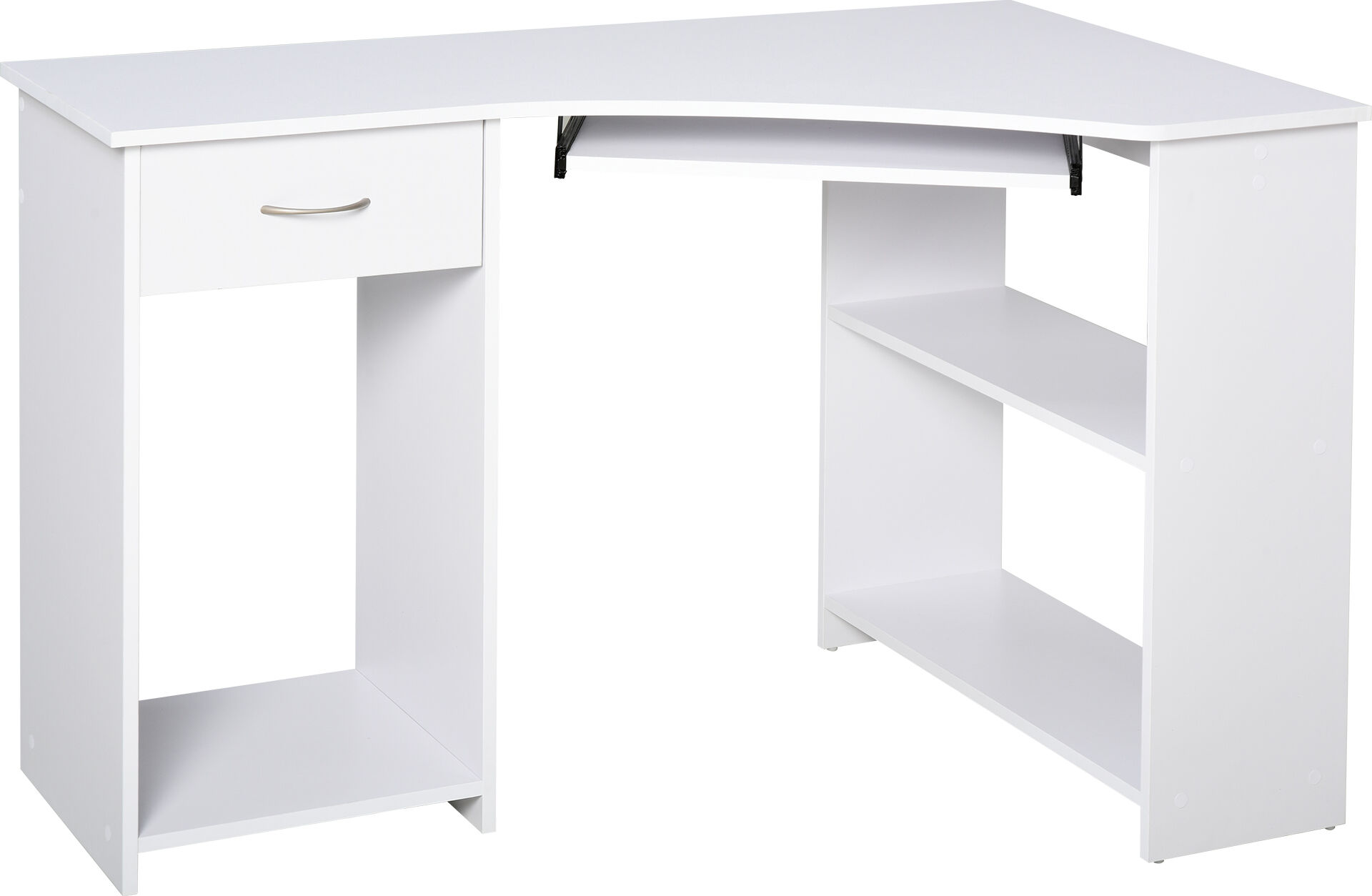 HOMCOM L-Shaped Desk w/ 2 Shelves, Corner Computer Desk, Keyboard Tray Drawer & CPU Stand Home Office Study Bedroom Furniture White Aosom UK