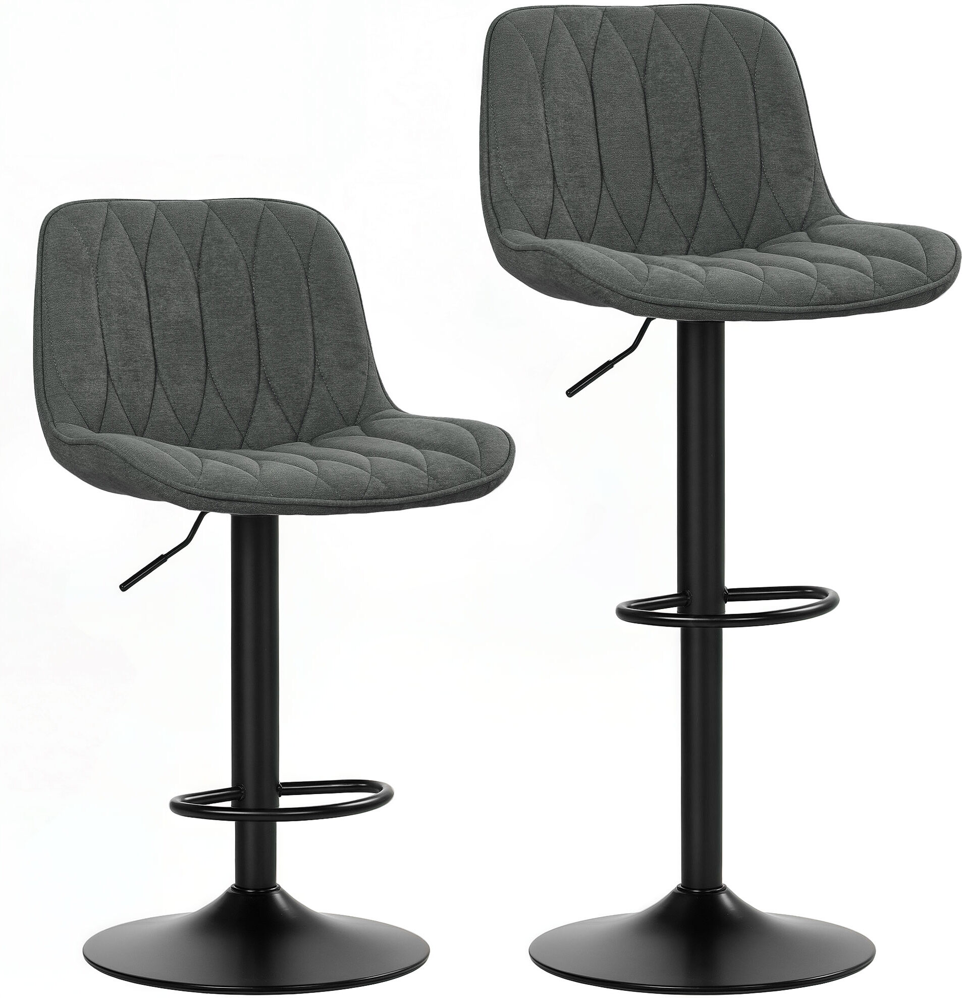 HOMCOM Bar Stools Set of 2, Height Adjustable Swivel Barstools with Backrest and Footrest, Modern Linen Upholstered Armless Bar Chairs for Kitchen, Breakfast Counter, Charcoal Grey