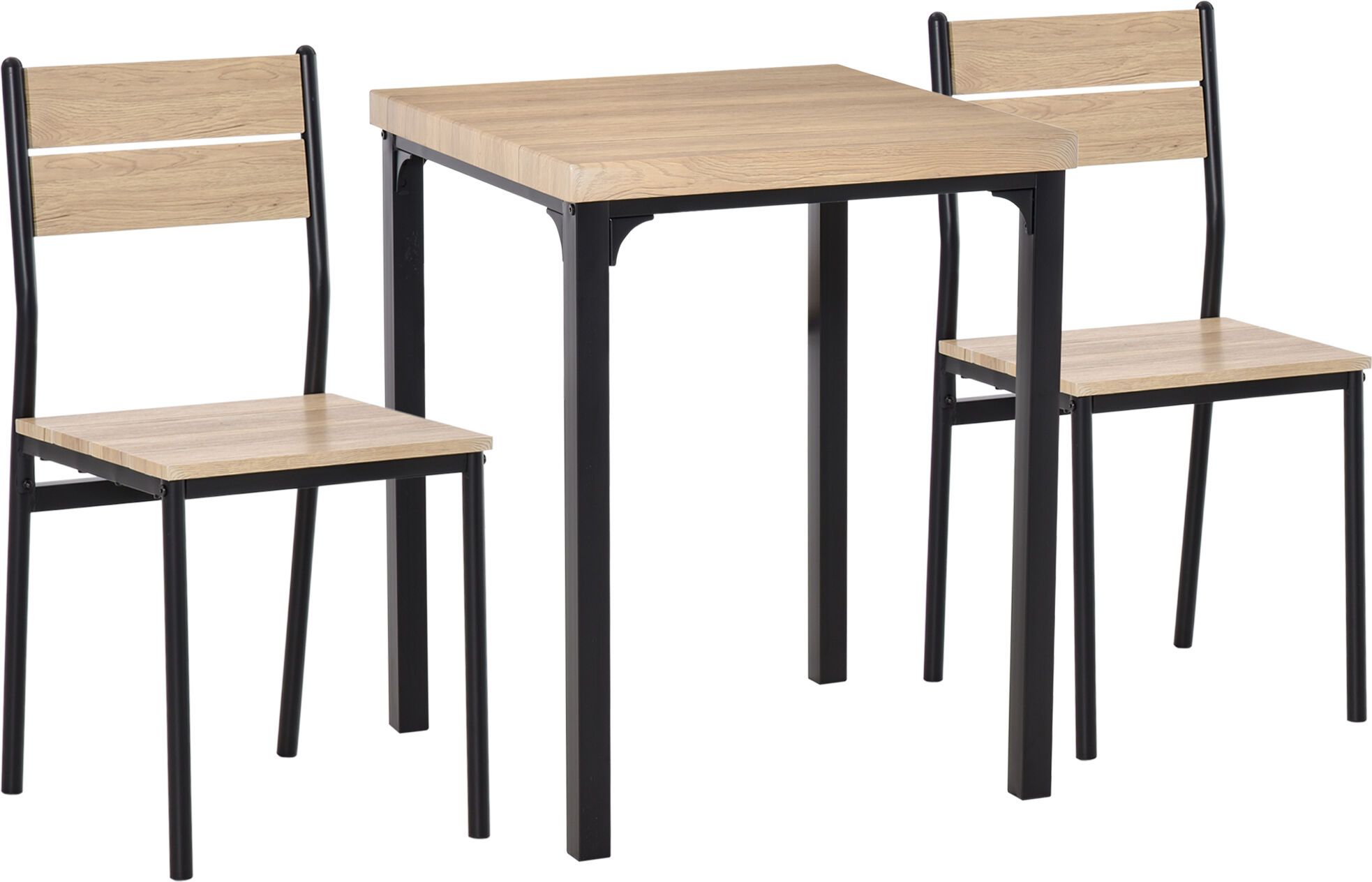 HOMCOM Small Dining Table with 2 Chairs with Natural Wood Finish, Metal Legs, High Back, Table Set for Bistro cafe Kitchen Breakfast Bar Aosom UK