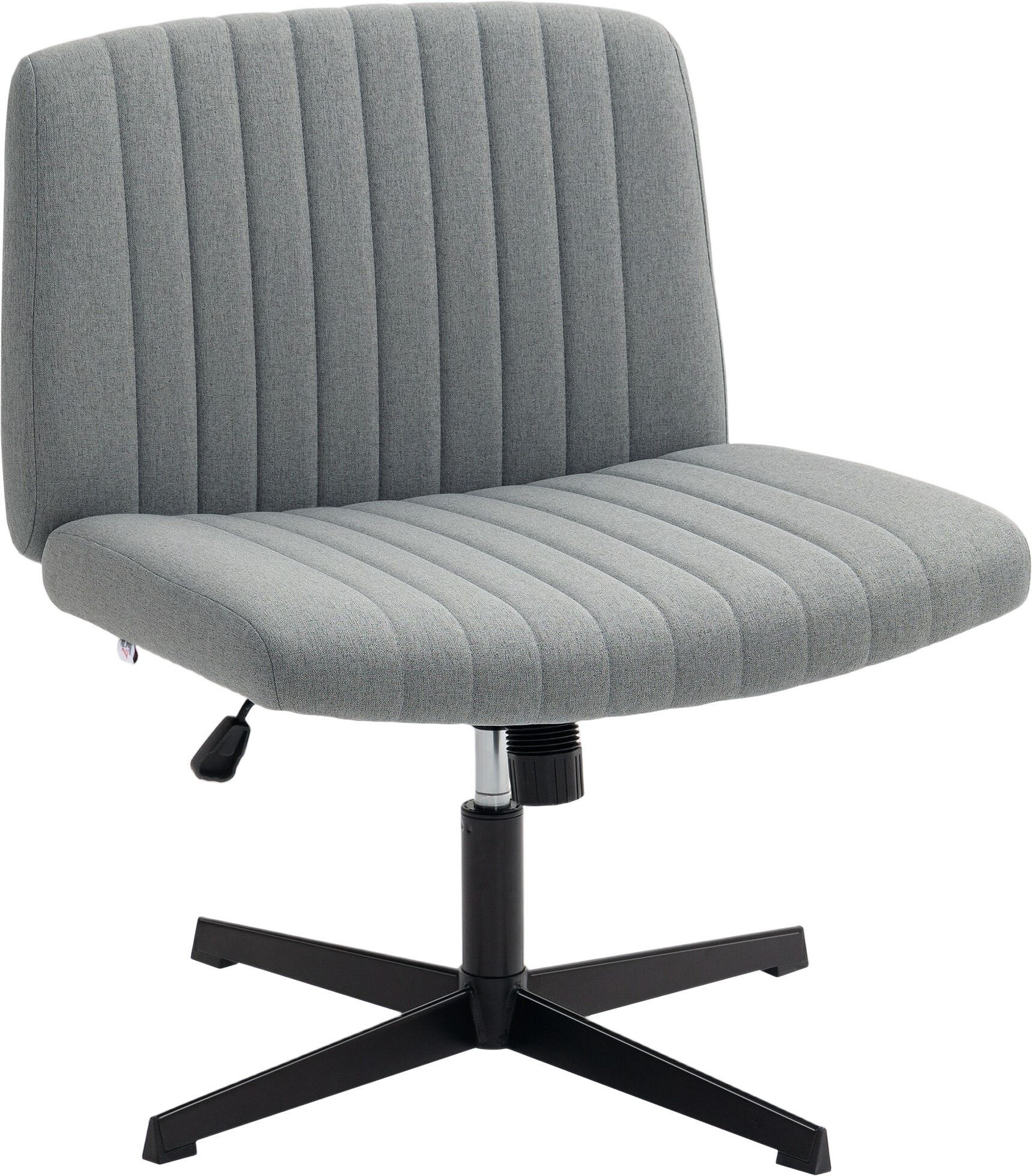 HOMCOM Armless Office Chair No Wheels, Linen Fabric Criss Cross Legged Desk Chair with Wide Seat, Thick Padding, Tilt Function, Height Adjustable Swivel Computer Seat for Home, Grey