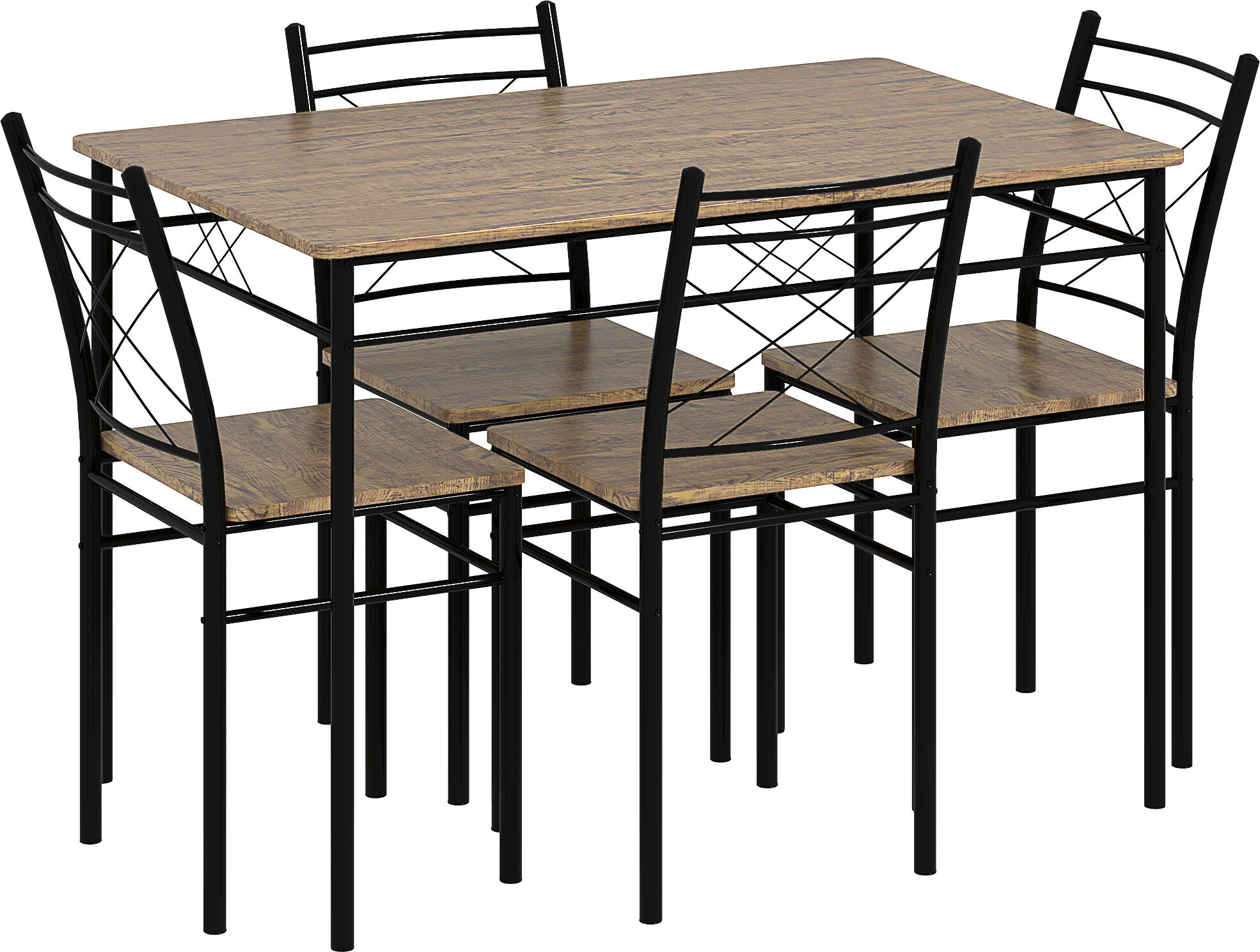 HOMCOM Modern Dining Table Set for 4, Space-Saving 5 Pieces Kitchen Table Set with Rectangle Table and Steel Frame, Oak