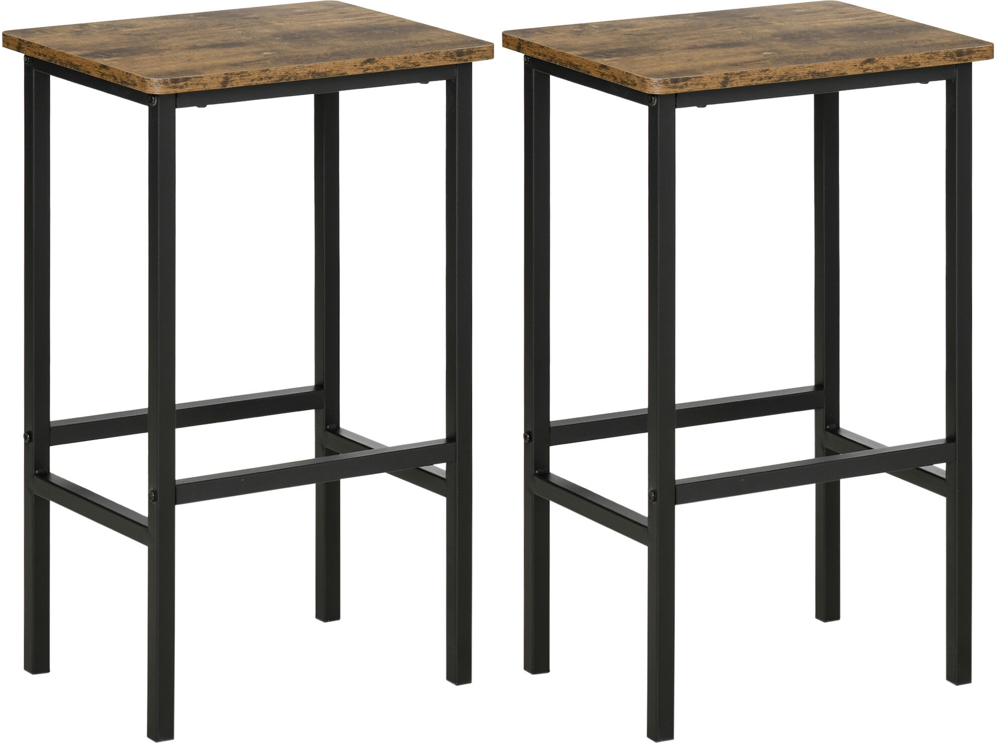 HOMCOM Industrial Bar Chair: Set of 2 Rustic Bar Stools with Footrest, for Dining Area, Home Pub, Counter Bar Stool, Brown Aosom UK