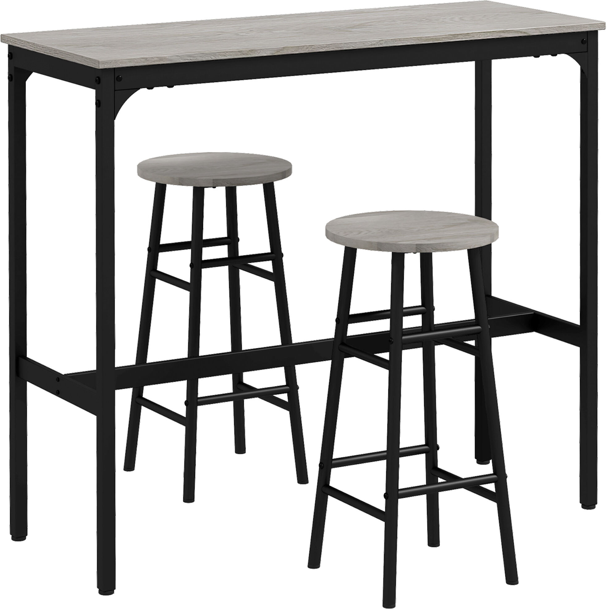 HOMCOM 3 Piece Bar Table Set with 2 Stools, Industrial Bar Table and Stool Set, Dining Table and Chair Set for Small Space, Grey