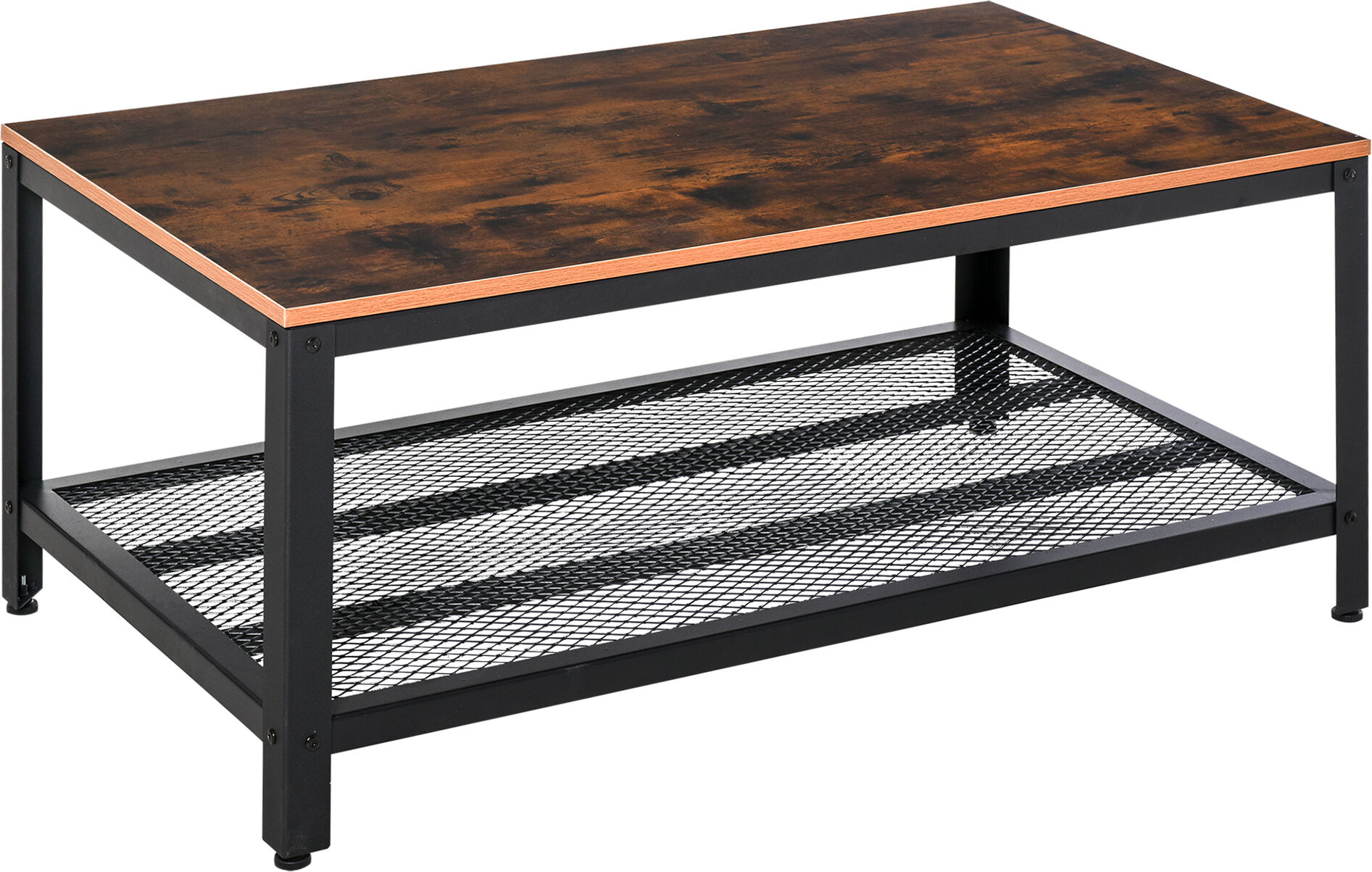 HOMCOM Industrial Coffee Table with Storage Shelf, Metal Frame, Two-Tone Modern Living Room Organiser, Wood Effect Aosom UK