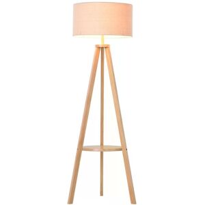 HOMCOM Freestanding Tripod Floor Lamp Bedside Light Reading Light with Storage Shelf Linen Shade for Living Room Bedroom, 154cm, Cream