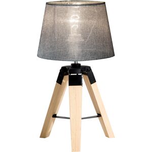 HOMCOM Wooden Tripod Table Lamp for Side, Desk or End Table with E27 Bulb Base（Grey Shade）