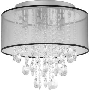 HOMCOM Modern Crystal Chandelier Flush Mount LED Ceiling Light with Drum Shade for Living Room Bedroom Dining Room Silver