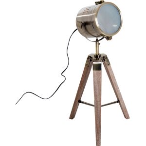 HOMCOM Vintage Tripod Table Desk Lamp Bedside Light Spotlight Brass Antique Searchlight Wooden Base