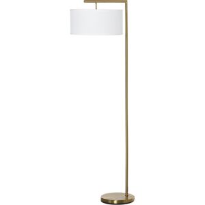 HOMCOM Floor Lamp, Modern Standing Light with Linen Lampshade, Round Base for Living Room, Bedroom, Dining Room, Gold and White