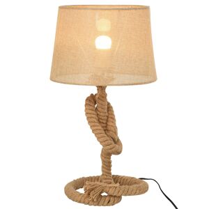 HOMCOM Nautical Style Rope-Base Table Lamp w/ Fabric Lampshade Metal Frame Power Switch Unique Lighting Furnishing Bedroom Living Room Study Beige