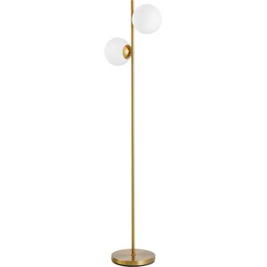 HOMCOM 2 Glass Shade Floor Lamp Metal Pole Cool Modern Decorative w/ Floor Switch Home Office Furnishing Gold