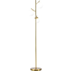 HOMCOM 3-Light Tree Floor Lamps for Living Room, Modern Standing Lamp for Bedroom with Globe Lampshade, Steel Base, (Bulb not Included), Gold Tone