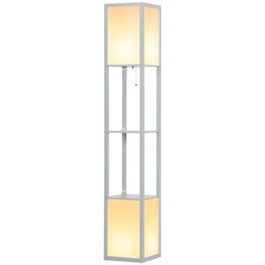 HOMCOM Modern Shelf Floor Lamp with Dual Ambient Light, Standing Lamp Living Room, Bedroom, 156cm, Grey