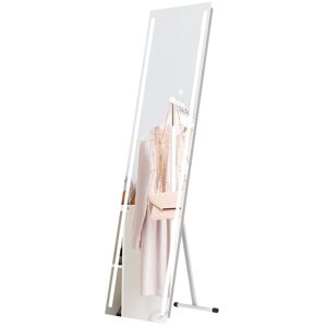 HOMCOM LED Dressing Mirror, Standing Wall Bedroom Mirror with Dimmable 3 Colour Lighting, 23W, 40x50x148cm, White