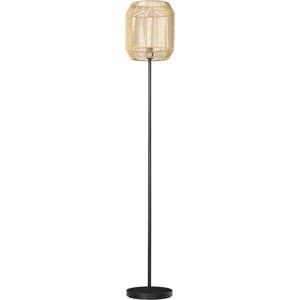 HOMCOM Farmhouse Standing Lamp, Floor Lamps with Hand Woven Rattan Lampshade for Living Room