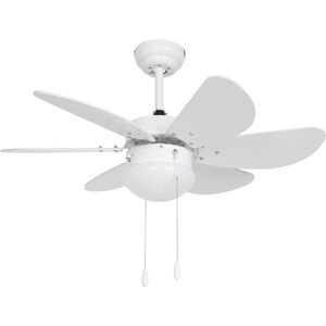 HOMCOM LED Ceiling Fan, 6 Reversible Blades Flush Mount Light, Pull-Chain Operation, White