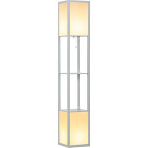 HOMCOM Modern Shelf Floor Lamp with Dual Ambient Light, Standing Lamp Living Room, Bedroom, 156cm, Grey