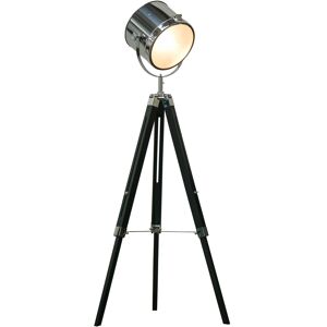 HOMCOM Industrial Style Adjustable Tripod Floor Lamp, Floor Lights with Wooden Legs and Steel Lampshade, Searchlight Lamp, Black Aosom UK