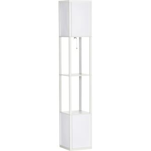 HOMCOM Floor Lamp with Shelves, Modern Floor Standing Lamp with Dual Ambient Light for Living Room, Bedroom, White Aosom UK