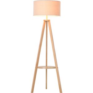 HOMCOM Freestanding Tripod Floor Lamp Bedside Light Reading Light with Storage Shelf Linen Shade for Living Room Bedroom, 154cm, Cream Aosom UK