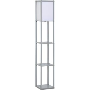 HOMCOM 3-Tier Floor Lamp, Floor Light w/ Storage Shelf, Reading Standing Lamp for Living Room, Bedroom, Office, Dorm, 160cm, Grey Aosom UK