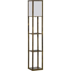 HOMCOM Floor Lamp with Shelves, Floor Light w/ Storage Shelf, Floor Standing Lamp for Living Room, Bedroom, Office, Dorm, Brown Aosom UK