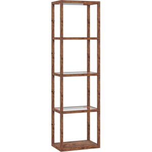 HOMCOM LED Floor Lamp with Glass Shelves, 4 Layers Dimmable Tall Standing Lamp, Modern Column Shelf Floor Light for Living Room, Bedroom, Office, Rustic Brown