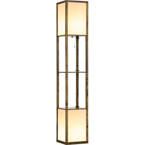 HOMCOM Modern Shelf Floor Lamp with Dual Ambient Light, Standing Lamp Living Room, Bedroom, 156cm, Brown Aosom UK