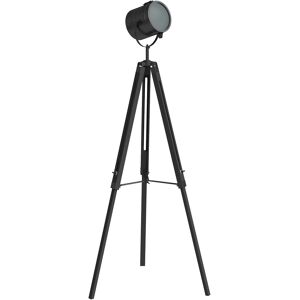 HOMCOM Industrial Tripod Floor Lamp, Nautical Searchlight with Adjustable Height, Wood Legs, E14 Lamp Base for Living Room, Bedroom, Black