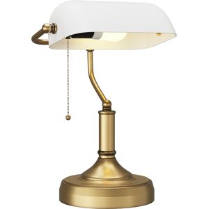 HOMCOM Banker's Desk Lamp with Antique Bronze Tone Base, Table Lamp with White Glass Shade for Home Office, White Aosom UK HOMCOM Banker's Desk Lamp with Antique Bronze Tone Base, Table Lamp with White Glass Shade for Home Office, White Aosom UK