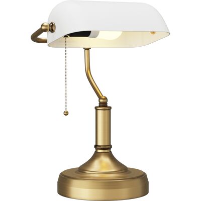HOMCOM Banker's Desk Lamp with Antique Bronze Tone Base, Table Lamp with White Glass Shade for Home Office, White Aosom UK HOMCOM Banker's Desk Lamp with Antique Bronze Tone Base, Table Lamp with White Glass Shade for Home Office, White Aosom UK