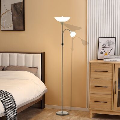 HOMCOM Modern Floor Reading Lamp 2 Adjustable Heads Light Steel Base Living Room Bedroom Office, 179.5cm Aosom UK HOMCOM Modern Floor Reading Lamp 2 Adjustable Heads Light Steel Base Living Room Bedroom Office, 179.5cm Aosom UK
