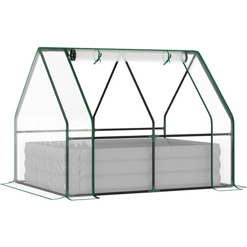 Outsunny Raised Garden Bed with Greenhouse, Steel Planter Box with Plastic Cover, Roll Up Window, Dual Use for Flowers, Vegetables, 127 x 95 x 92cm