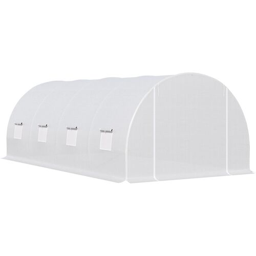 Outsunny 6 x 3 x 2 m Large Walk-In Greenhouse Garden Polytunnel Greenhouse with Metal Frame, Zippered Door and Roll Up Windows, White