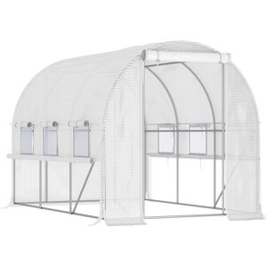 Outsunny 3 x 2 x 2m Walk-in Tunnel Greenhouse, Polytunnel Tent with PE Cover, Zippered Roll Up Door and 6 Mesh Windows, White