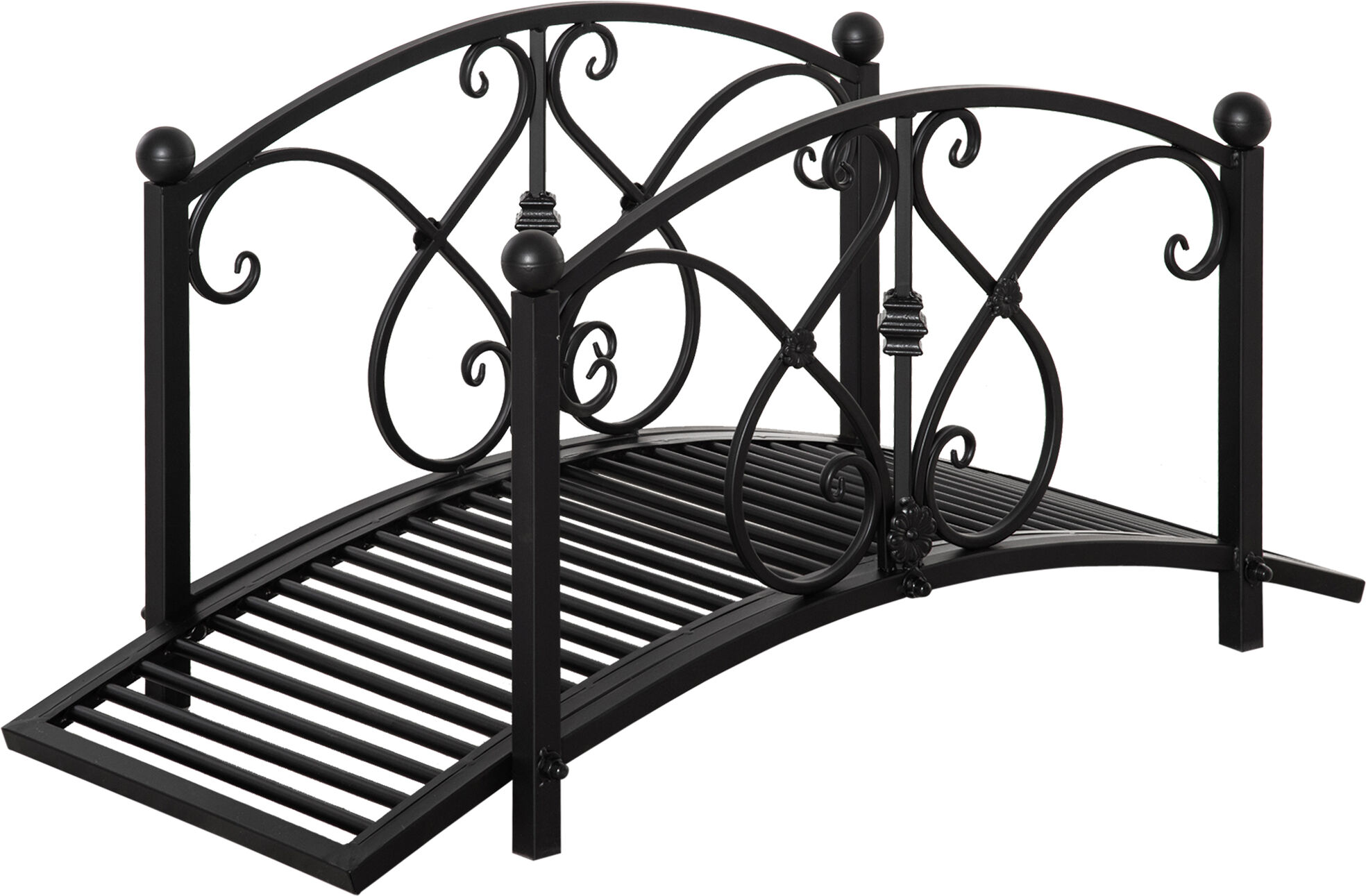 Outsunny 102L x 48W x 49H Classic Metal Garden Bridge with Safety Railings Arc Footbridge Decorative Pond  for Backyard Creek Stream, Black