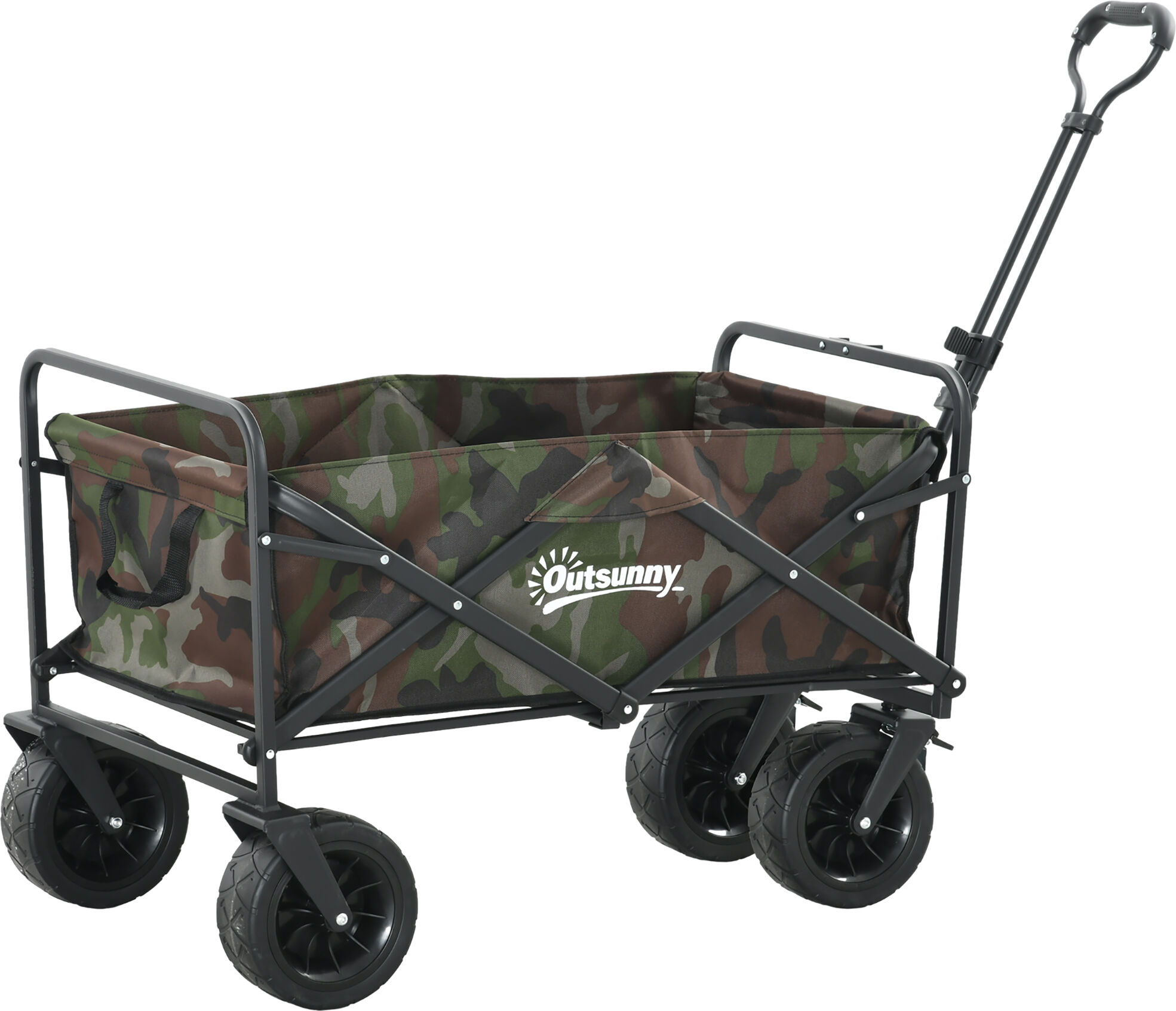 Outsunny Folding Garden Trolley, Outdoor Wagon Cart with Carry Bag, for Beach, Camping, Festival, 100KG Capacity, Camouflage