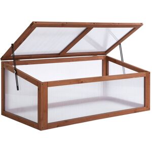 Outsunny Wooden Framed Polycarbonate Cold Frame Greenhouse for Plants Outdoor with Openable & Tilted Top Cover, PC Board, Brown, 100 x 65 x 40cm